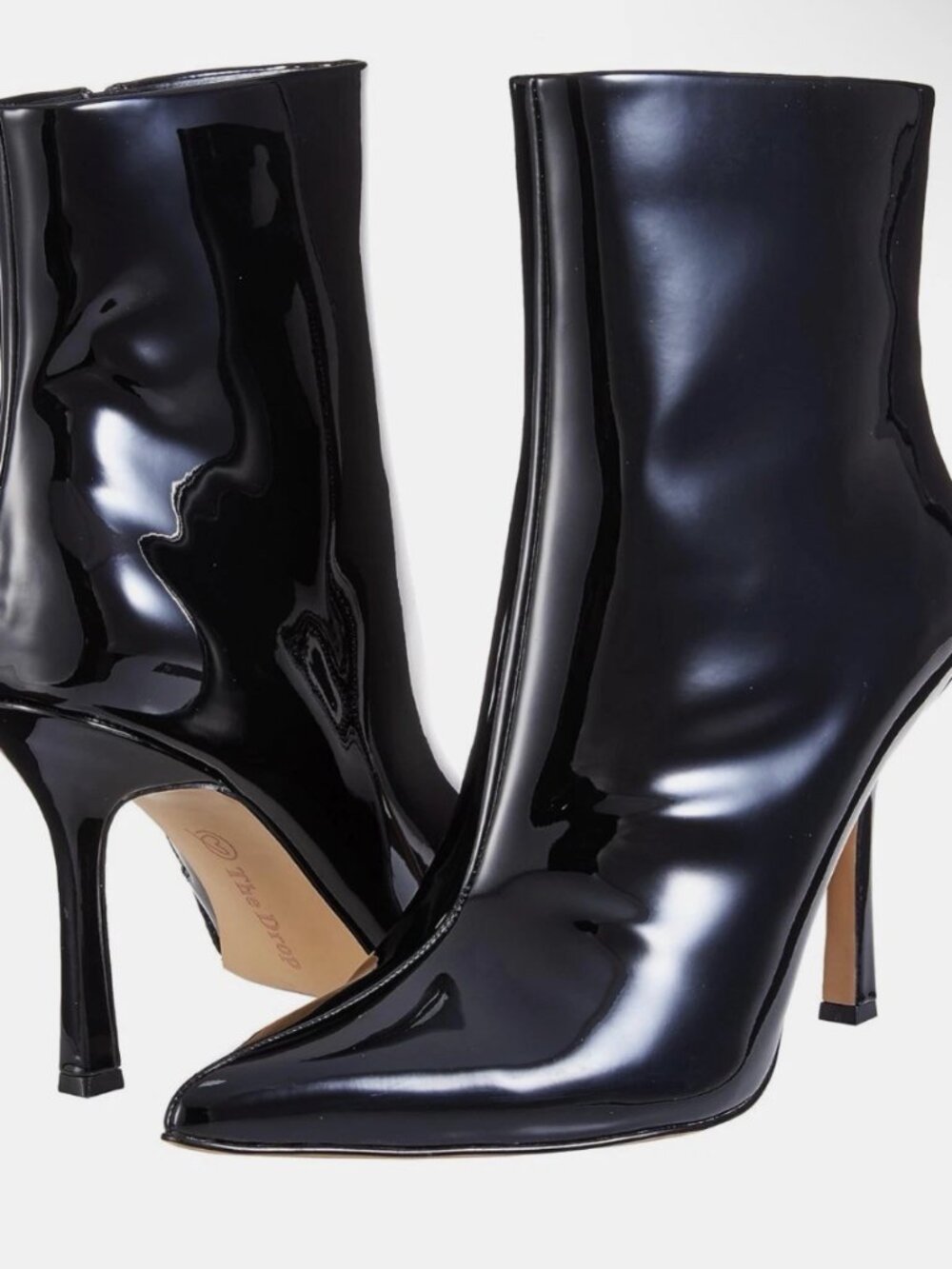 The Drop Womens Black Patent Stiletto Heel Pointed Toe Ankle Boots 7 NIB